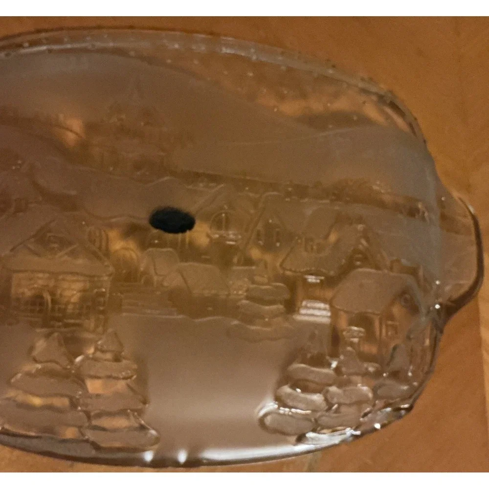 Vintage Crystal‎ Clear Studios Glass Serving Platter Winter Village Scene